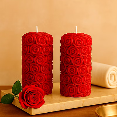 wickbond rose pillar scented candles – set of 2 red decorative wax candles for home décor & gifting | long-lasting floral aroma | romantic ambience for living room & bedroom