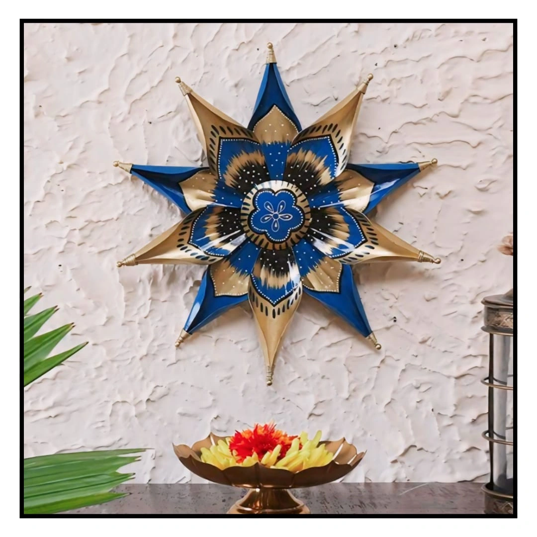 Multicolour Iron Blue Flower Wall Art-12504050