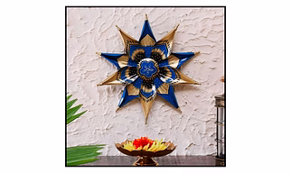 Multicolour Iron Blue Flower Wall Art