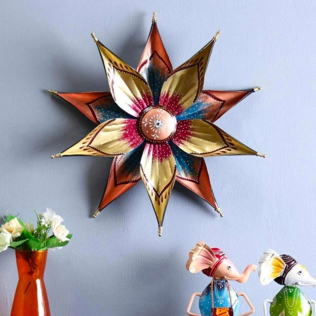 Multicolour Iron Blue Flower Wall Art-1