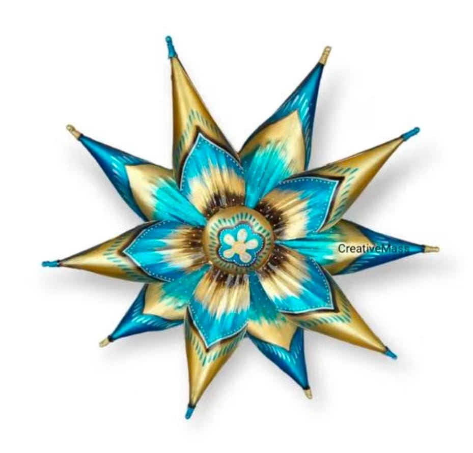 Multicolour Iron Blue Flower Wall Art-2