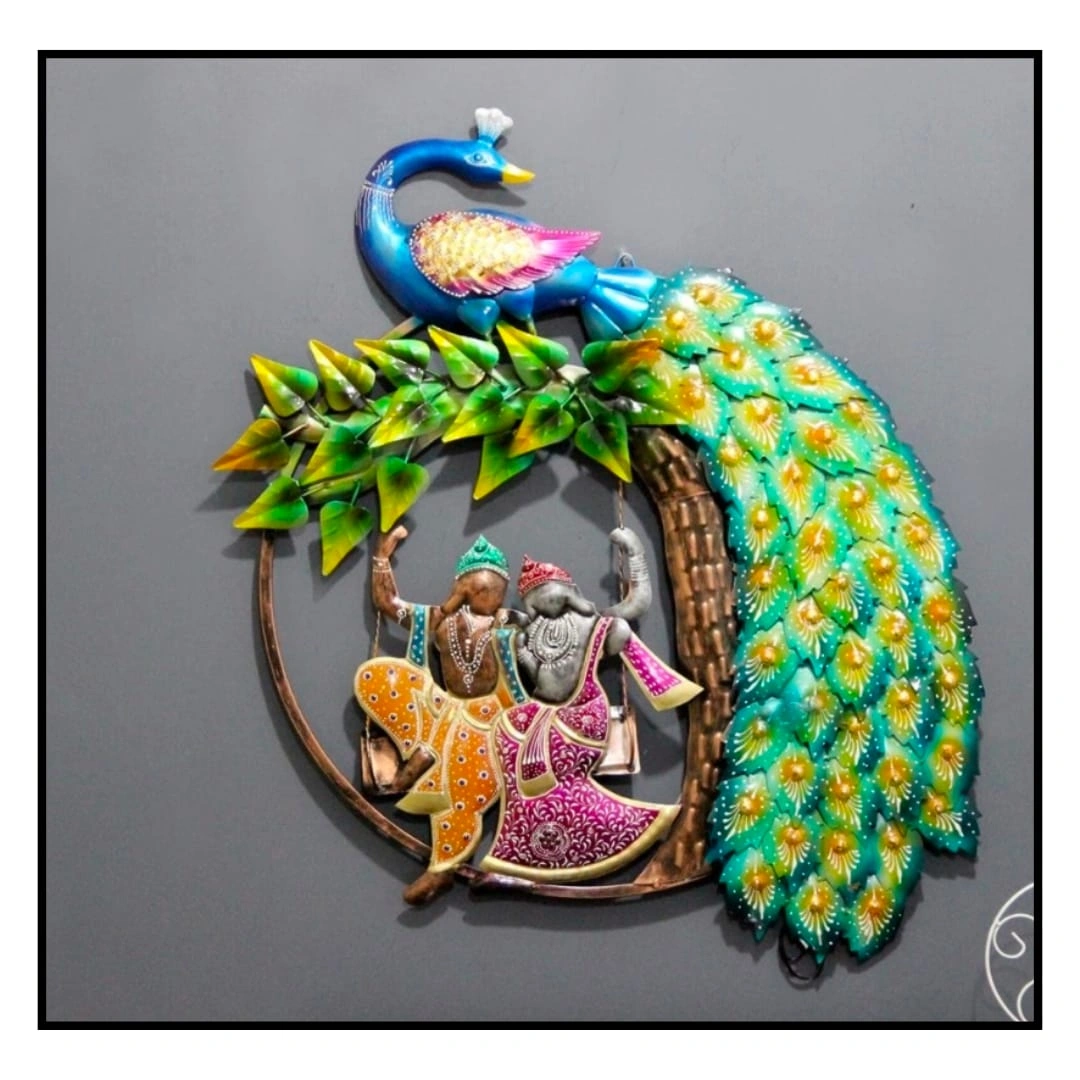 PEACOCK WITH RADHA KRISHNA WALL DECOR-12506808