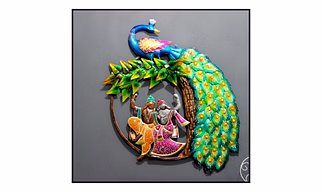 PEACOCK WITH RADHA KRISHNA WALL DECOR