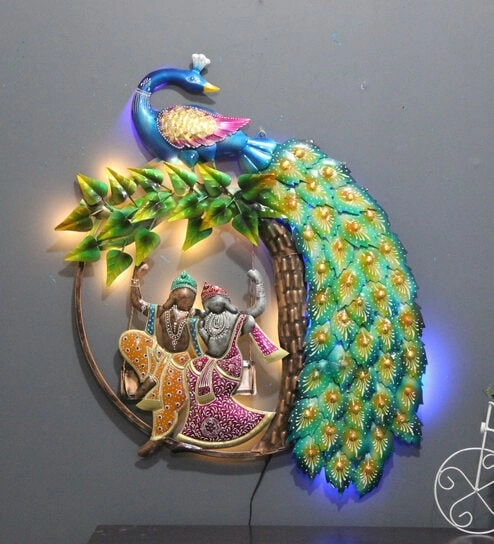 PEACOCK WITH RADHA KRISHNA WALL DECOR-1