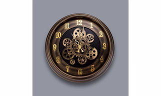 Golden Retro Moveing Gears Wall Clock 41cm x 41cm