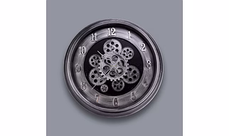 Silver Retro Moving Gears Wall Clock 41cm x 41cm