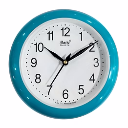 sky blue round wall clock 18cm x 18cm