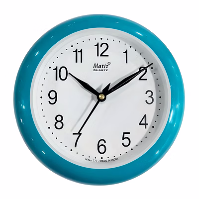 sky blue round wall clock 18cm x 18cm
