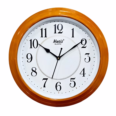 light brown round wall clock 33cm x 33cm