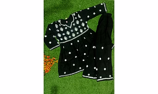 Hand Embroidered Chikankari kurti, Frock Short & Palazzo SET