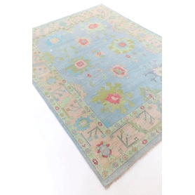 Hand Knotted Wool Rugs | Sky Blue Accent 8x10 Modern Oushak Rug| Handmade Farmhouse Oushak Rug| Made To Order