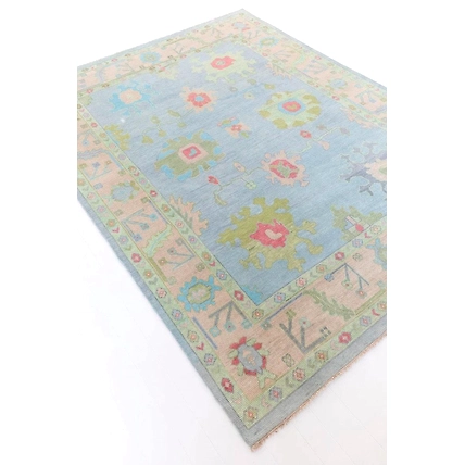 Hand Knotted Wool Rugs | Sky Blue Accent 8x10 Modern Oushak Rug| Handmade Farmhouse Oushak Rug| Made To Order-12505046