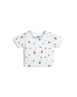 WHITE & GREY STRIPED BOYS T-SHIRT WITH COLORFUL PRINT
