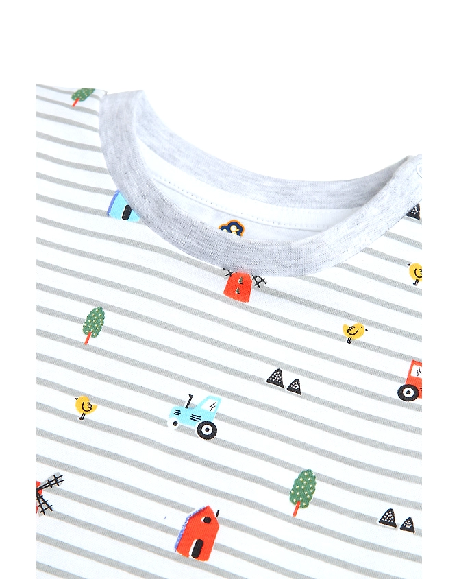 WHITE &amp; GREY STRIPED BOYS T-SHIRT WITH COLORFUL PRINT-3-6M-2