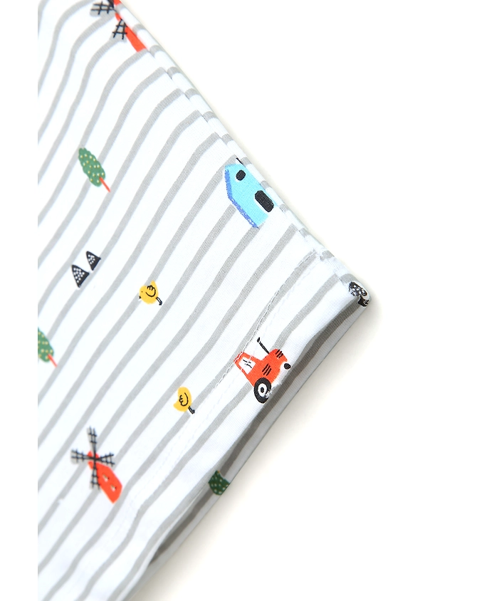 WHITE &amp; GREY STRIPED BOYS T-SHIRT WITH COLORFUL PRINT-3-6M-3