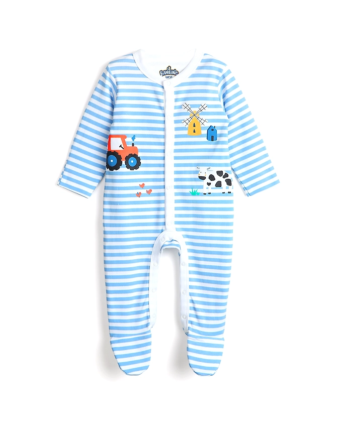BLUE STRIPED FARMLAND BOYS SLEEPSUIT-5400897845605_0-3M