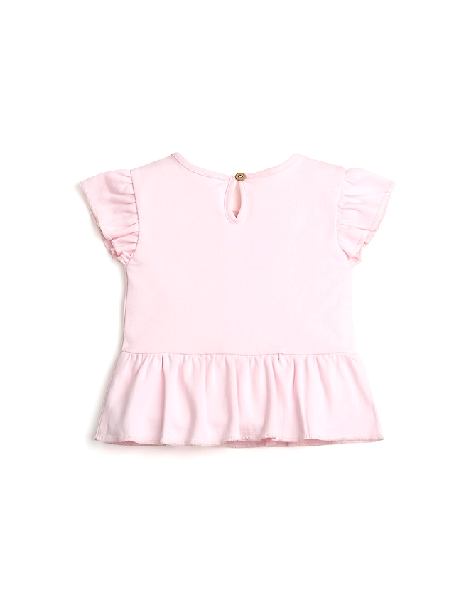 GIRLS PINK RUFFLE TSHIRT-3-6M-1