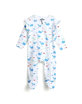 Bambino West Organic Cotton Girls Sleepsuir Aqua Color with Whale Prints 0 to 18 months