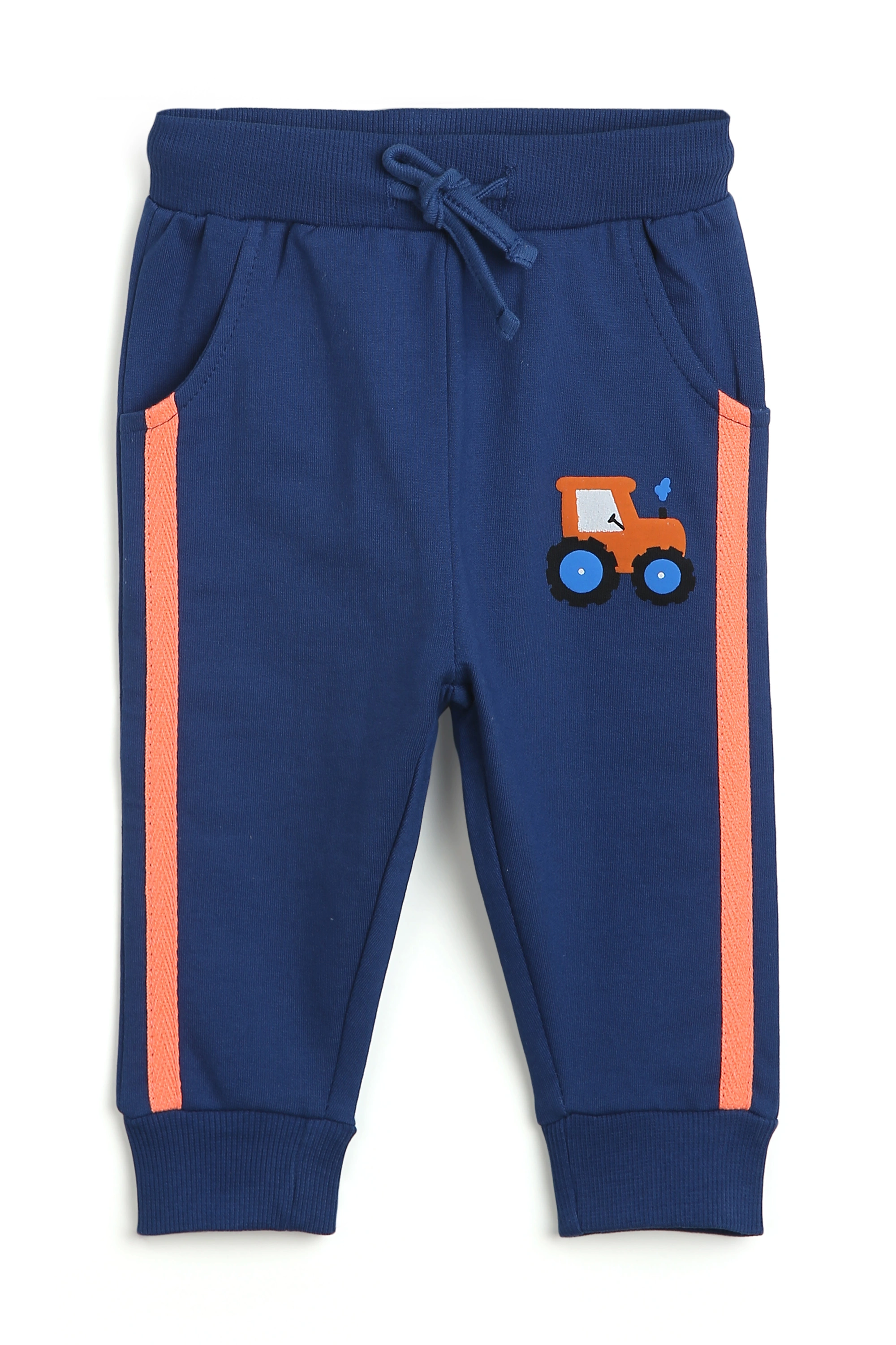 Bambino West 100% Organic Cotton Baby Boys Clothing Set Half Sleeve T-Shirts (Blue&amp;Orange)Causal Joggers (Blue)-3-6M-3