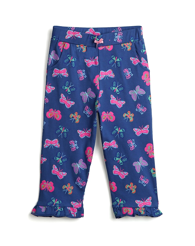 Bambino West 100% Organic Cotton girls printed Elastic Waist Full Length Leggings in Bright Cobalt Color and Round Neck Printed T-Shirt Top in Pink Color -Combo of 2-3-6M-4