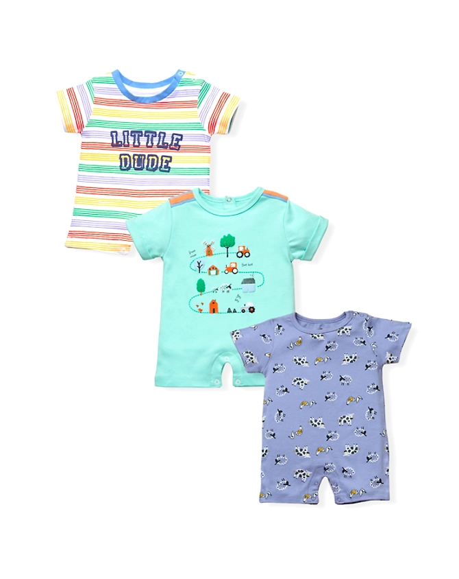 Bambino West 100% Organic Cotton Multicolor Baby Boys Half Sleeves Printed Bodysuit Rompers - Pack of 3-BW-COMBO1-BBS-0-3M