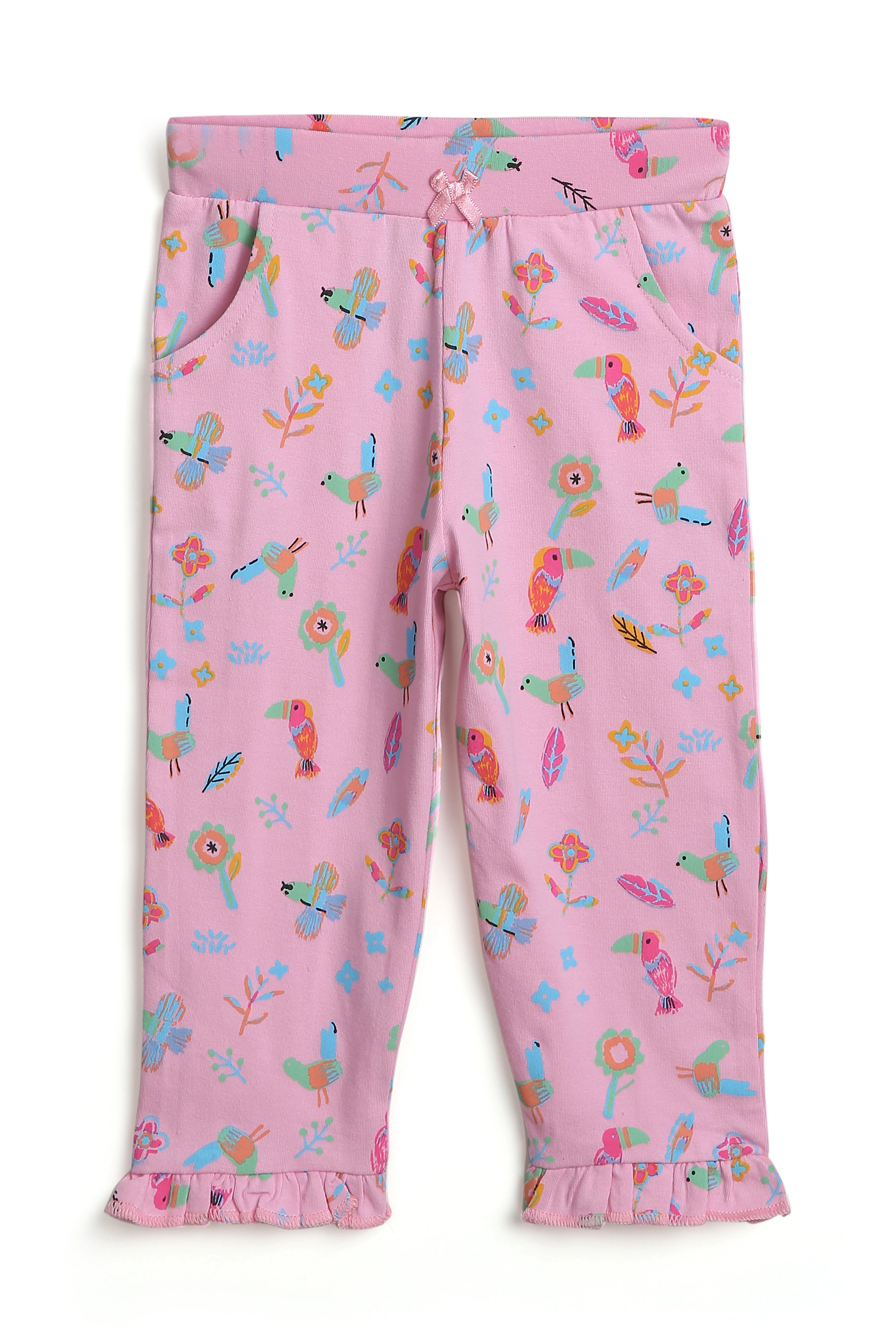 Bambino West 100% Organic Cotton Baby Girls Stretchable Elastic Waist Printed Legging Pyjama Lower Bottom Wear Pant Multi Color -Combo of 4 Leggings-3-6M-5