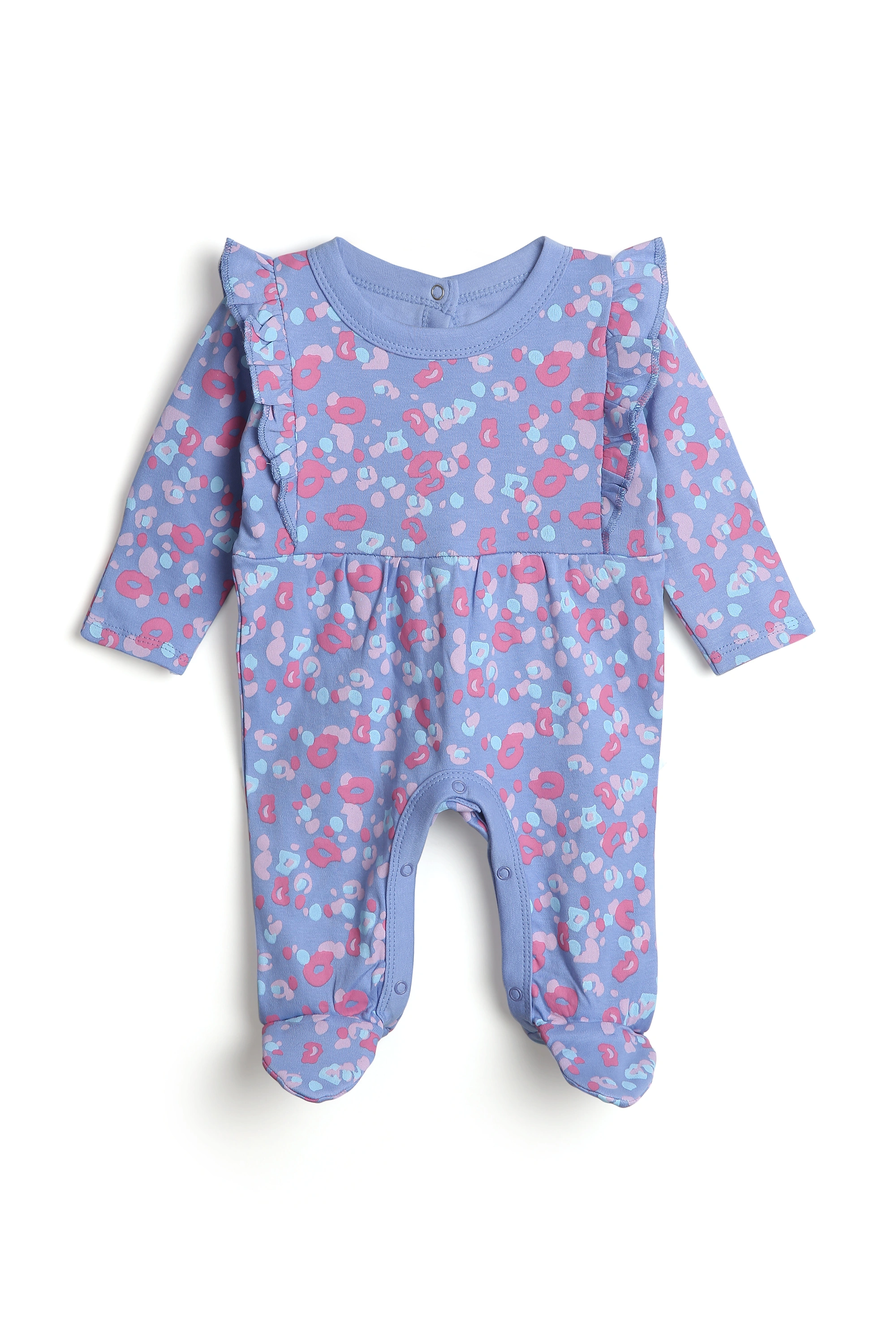 Bambino West 100% Organic Cotton Multicolor Baby Girls Round Neck Printed Full Length Footed Sleepsuit /Nightwear suit .Combo of 3 Sleepsuit-0-3M-1