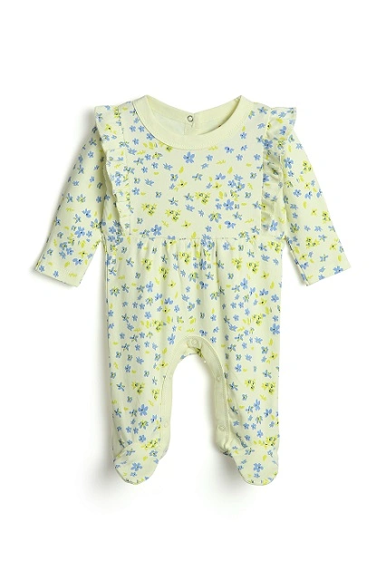 Bambino West 100% Organic Cotton Multicolor Baby Girls Round Neck Printed Full Length Footed Sleepsuit /Nightwear suit .Combo of 3 Sleepsuit-0-3M-2