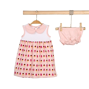 Bontots Organic Cotton Baby Dress Set – Scoops of Joy – Soft & Breathable – Pink