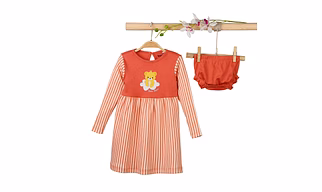 bontots Organic Cotton Baby Dress Set – Happy Camper – Soft & Cozy – Rust/Stripe