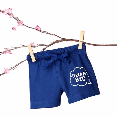 bontots organic cotton baby shorts – dream big – soft & breathable – navy blue