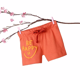 bontots organic cotton baby shorts – be happy – soft & breathable – rust orange-3-6m