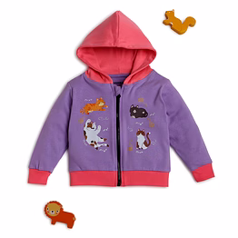 bontots organic cotton baby zip-up hoodie – meow magic – soft & cozy – purple/pink
