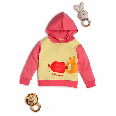 bontots organic cotton baby hoodie – chillin' pops – soft & cozy – pink/yellow
