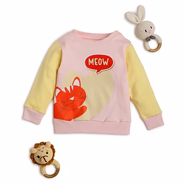 bontots organic cotton baby sweatshirt – meow magic – soft & cozy – pink/yellow