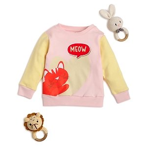 Bontots Organic Cotton Baby Sweatshirt – Meow Magic – Soft & Cozy – Pink/Yellow