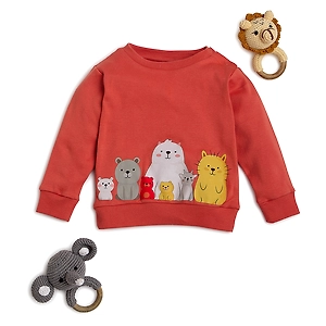 Bontots Organic Cotton Baby Sweatshirt – Forest Friends – Soft & Cozy – Rust