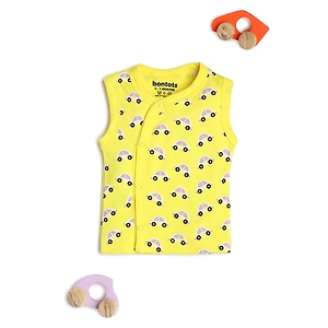 Bontots Organic Cotton Baby Jhabla – Beep Beep – Soft & Breathable – Yellow