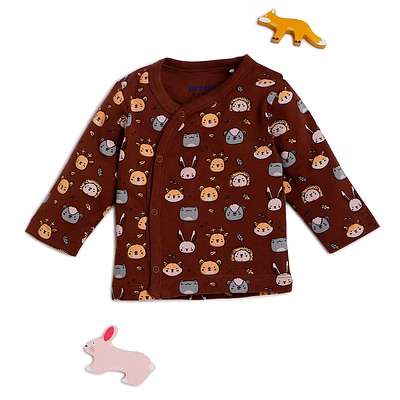 bontots organic cotton baby jhabla – woodland friends – soft & cozy – brown