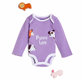 bontots "puppy love organic cotton long sleeve bodysuit