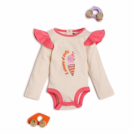 bontots organic cotton baby onesie – 2 scoops of cute – soft & rash-free – cream/pink
