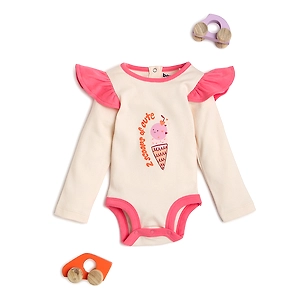 Bontots Organic Cotton Baby Onesie – 2 Scoops of Cute – Soft & Rash-Free – Cream/Pink