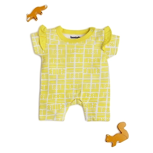 Bontots Organic Cotton Baby Romper – Sunshine Bliss – Soft & Rash-Free – Yellow/White