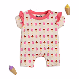 bontots organic cotton baby romper – sweet treats – soft & rash-free – cream/pink
