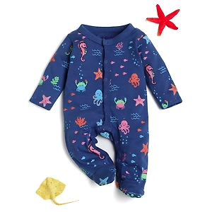 Bontots Organic Cotton Baby Sleepsuit – Ocean Adventure, Soft & Rash-Free (Navy)