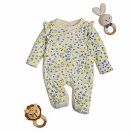 bontots organic cotton baby romper – floral bliss, soft & rash-free (cream)