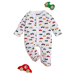 Bontots Organic Cotton Baby Sleepsuit – Little Racer, Soft & Rash-Free (White with Cars)