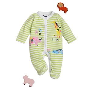 Bontots Organic Cotton Baby Sleepsuit – Safari Adventure, Soft & Rash-Free (Green Stripes)