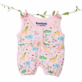 bontots organic cotton baby romper – safari delight, soft & rash-free (pink)