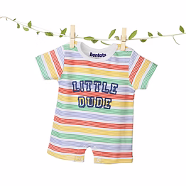 bontots organic cotton baby romper – little dude, soft & rash-free (rainbow stripes)